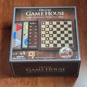 Deluxe Game House Mahogany Wood Style Craftsman Collection 10 Game Boards NEW